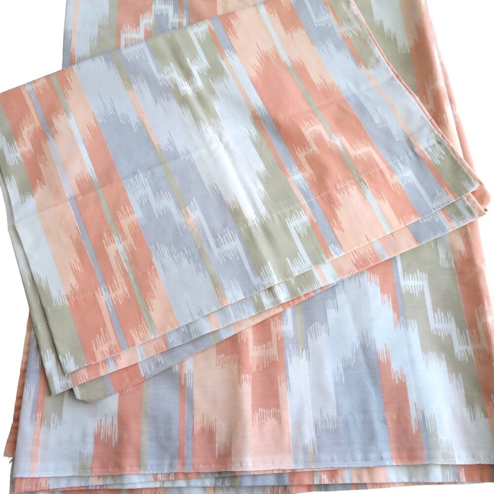 Vintage Fieldcrest Full Sheet Set 1 Flat 2 Pillowcases Orange Gray Aztec Print
